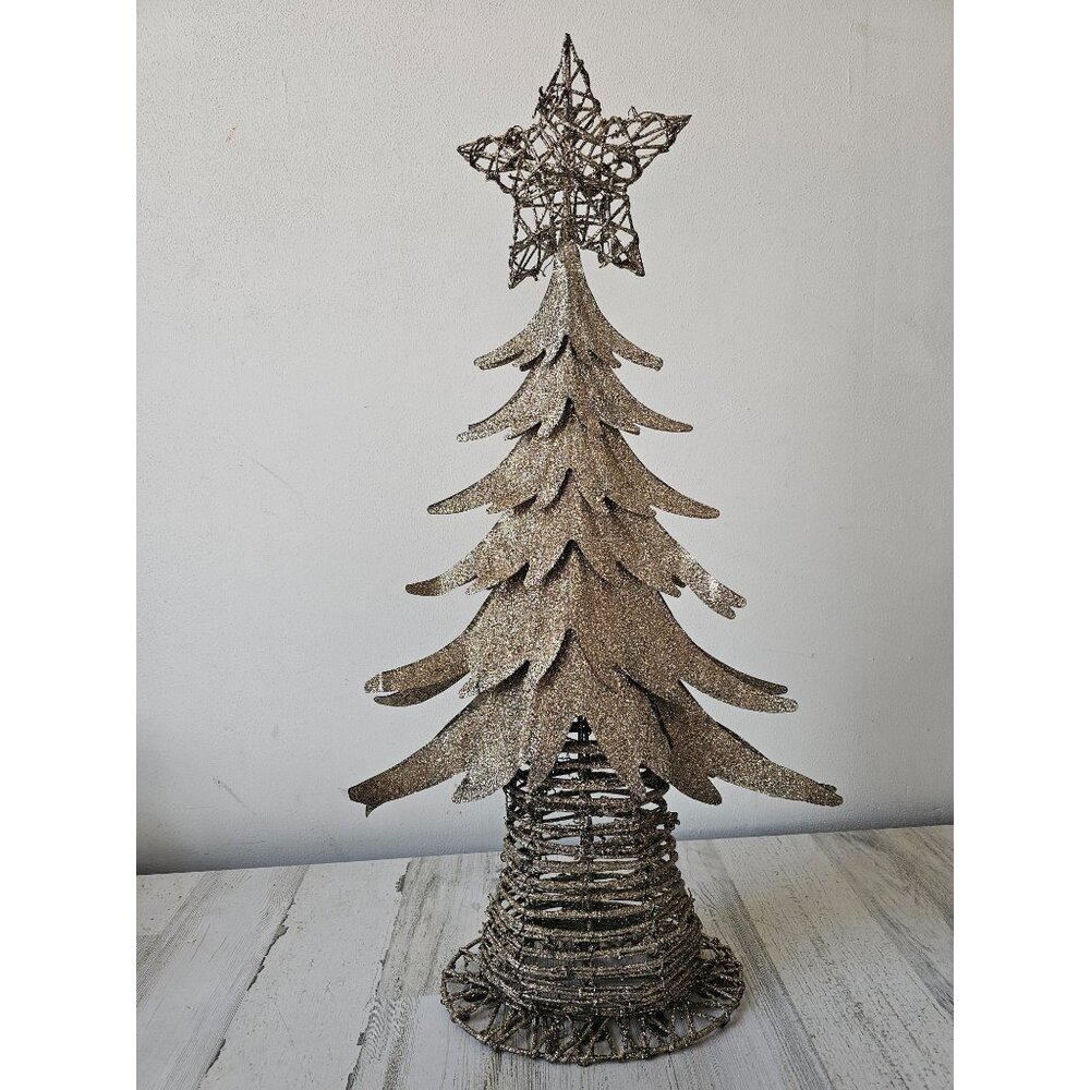 Pier 1 glitter‎ tree metal star Xmas decor sparkle unique